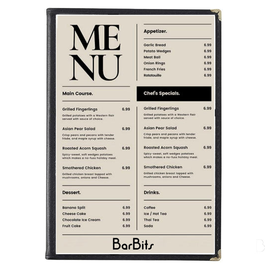 A5 Black American Menu Cover (2 Page 4 Sides) - Pack of 25